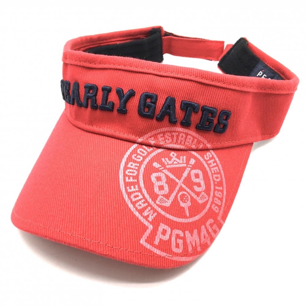 【超美品】パーリーゲイツ サンバイザー レッド×ネイビー 立体ロゴ刺しゅう 汗取りパット FR ゴルフウェア PEARLY GATES拍卖