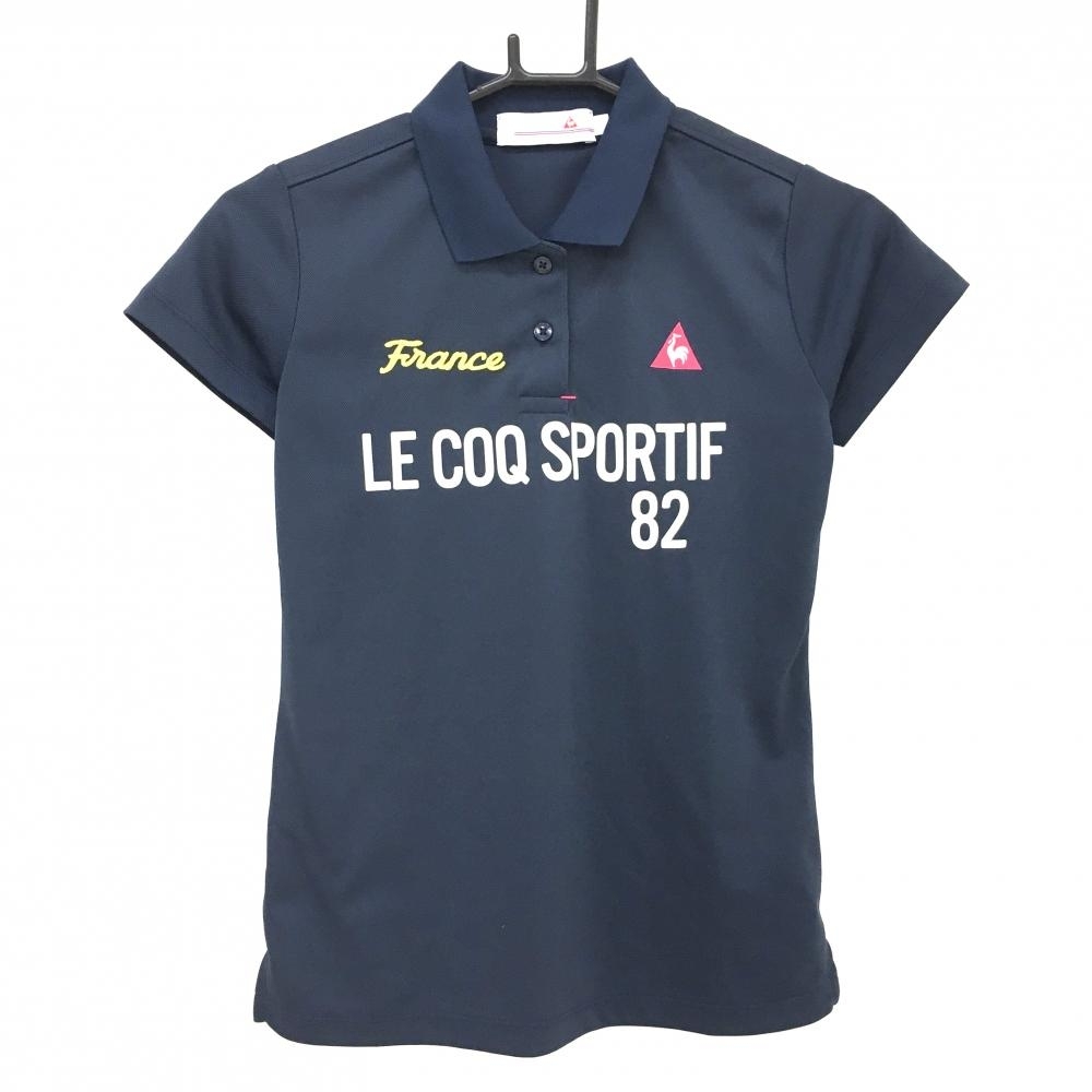 【超美品】ルコックゴルフ 半袖ポロシャツ ネイビー×白 フロントロゴ レディース S ゴルフウェア le coq sportif拍卖