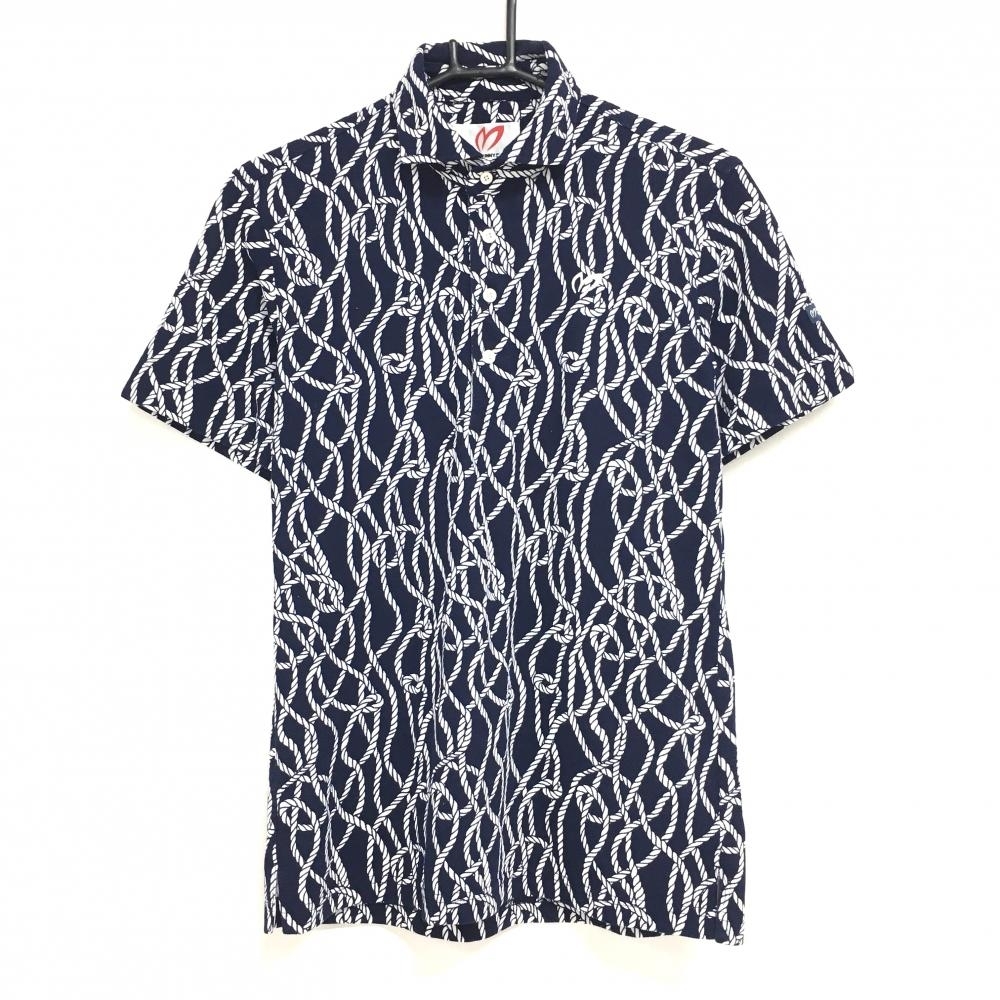 マスターバニー 半袖ポロシャツ ネイビー×白 総柄 メンズ 4(M) ゴルフウェア MASTER BUNNY EDITION拍卖