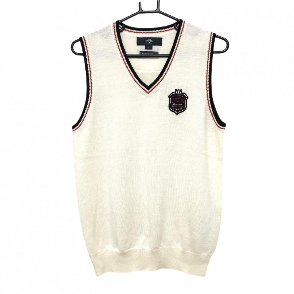 【超美品】キャロウェイ ニットベスト アイボリー×黒×レッド ウール混 30周年 WARMSPORT Vネック メンズ L ゴルフウェア Callaway拍卖