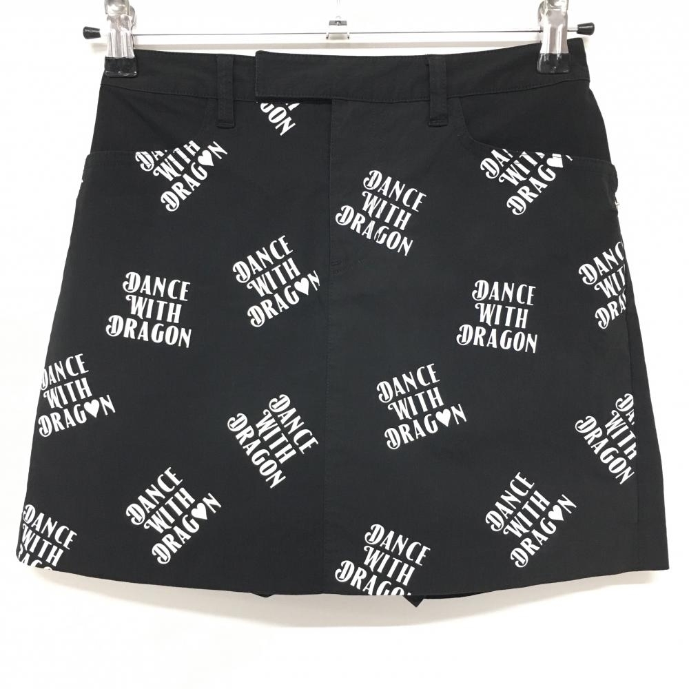 【美品】ダンスウィズドラゴン キュロットスカート 黒×白 ロゴ総柄 レディース 1(S) ゴルフウェア Dance With Dragon拍卖