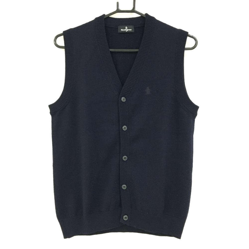 マンシングウェア ニットベスト ネイビー ウール100% メンズ M ゴルフウェア Munsingwear拍卖