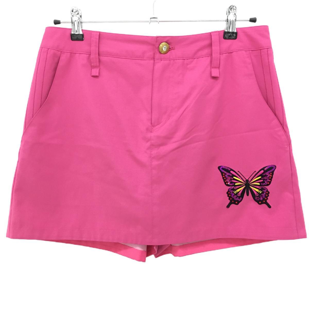 【超美品】ダンスウィズドラゴン キュロットスカート ピンク バタフライ刺しゅう レディース 3(L) ゴルフウェア Dance With Dragon拍卖