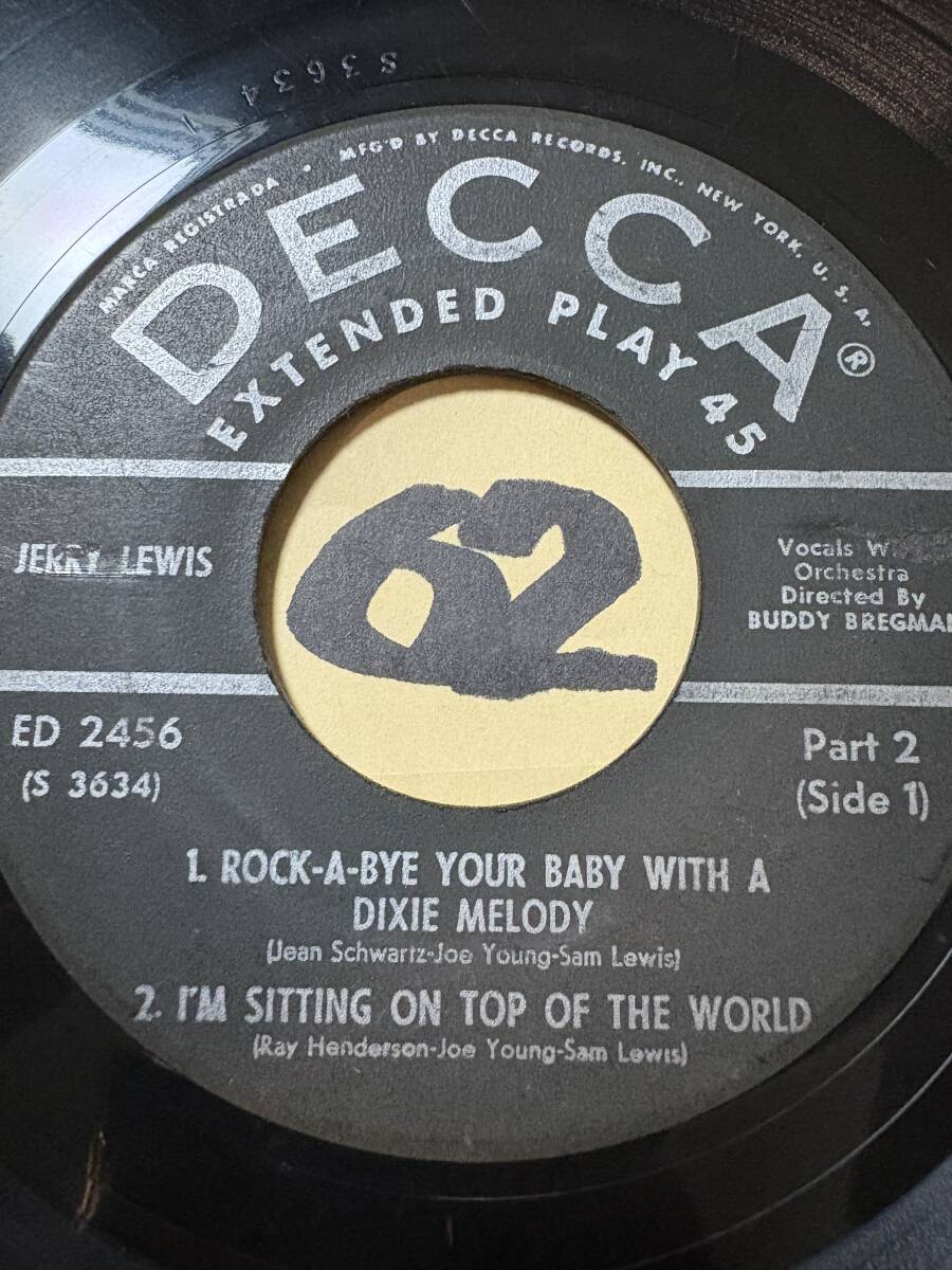 試聴 1957 JERRY LEWIS I’M SITTING ON TOP OF THE WORLD 他全4曲入りEP 両面やや傷あり 拍卖