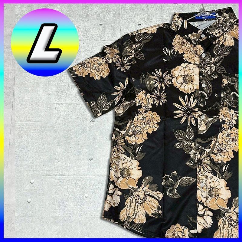 L半袖シャツ 花柄フラワーボタニカル 総柄 アートデザイン カジュアルアロハシャツおしゃれ 南国 個性派 リゾート ファッション ストリート拍卖