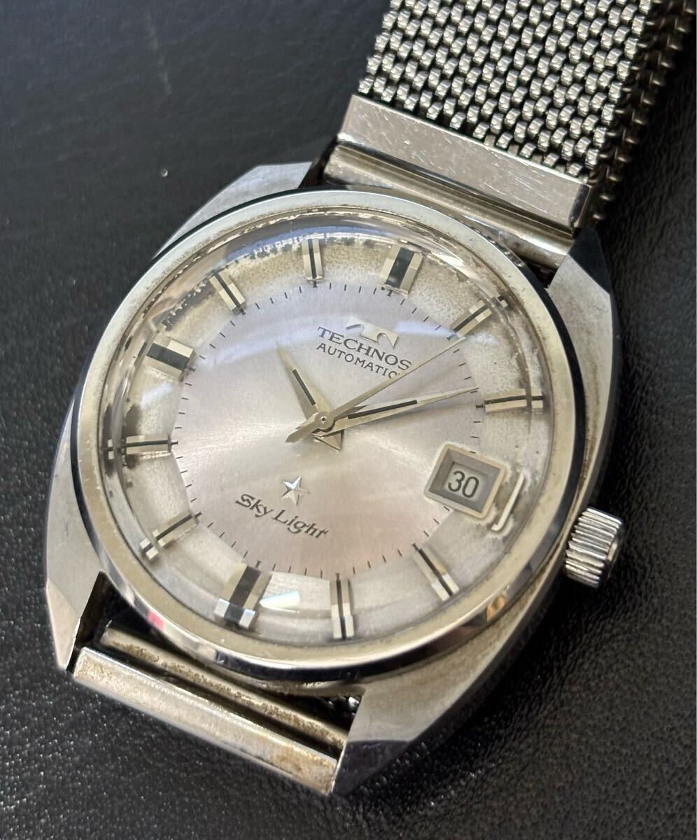 T1007 TECHNOSテクノスSky Light 自動巻 メンズ腕時計 稼働品 伸縮ステンレスベルト拍卖