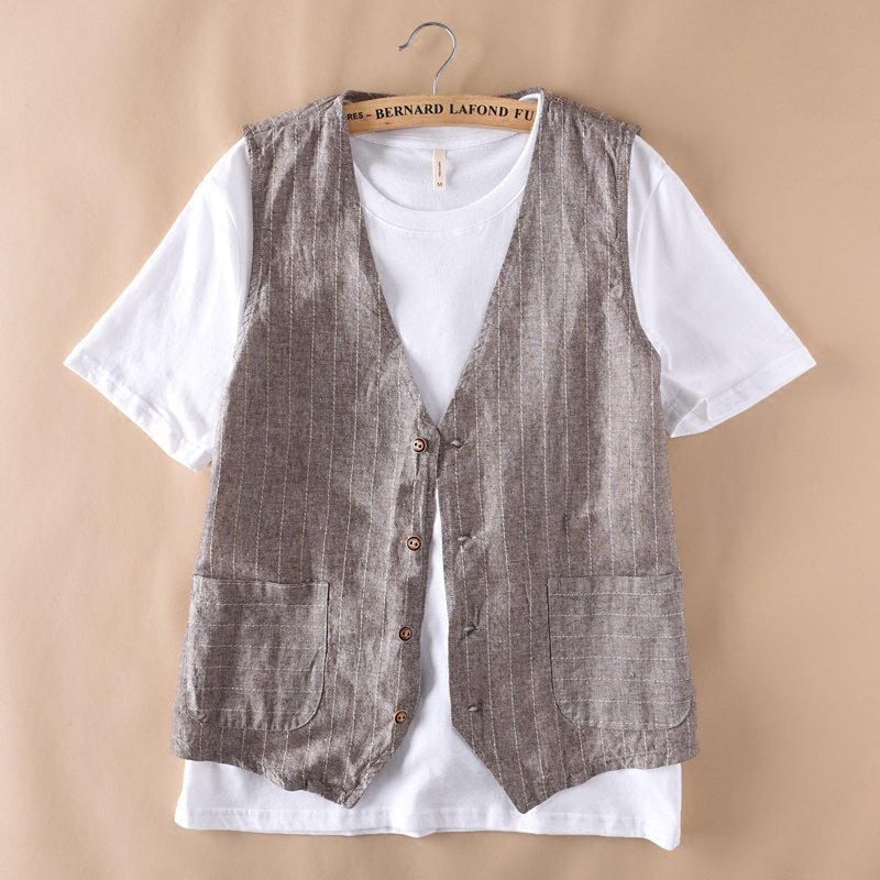 新品★メンズ ベスト ジレベスト リネン スーツベスト ビジネス フォーマル 縞柄 大きいサイズ 薄手 通勤 紳士服 コーヒー 3XL拍卖