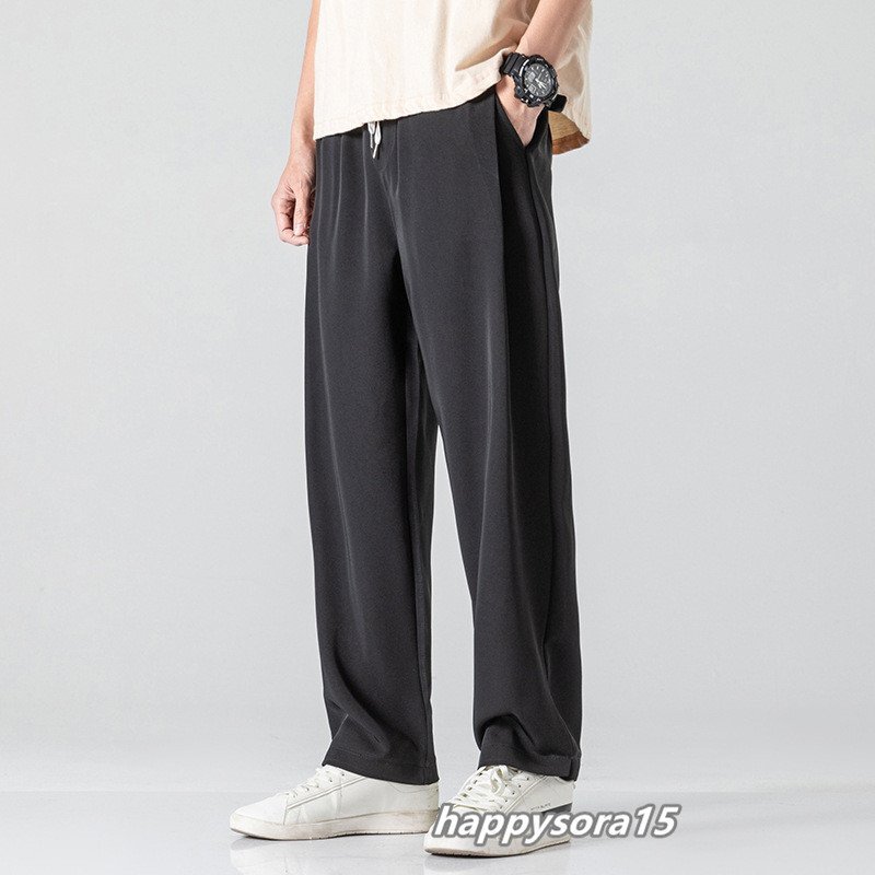 チノパン メンズ 接触冷感 美脚 スポーツ ひんやりパンツ 九分丈 ゆったり 薄手 涼しい カジュアル 春 夏 秋 ブラック L拍卖