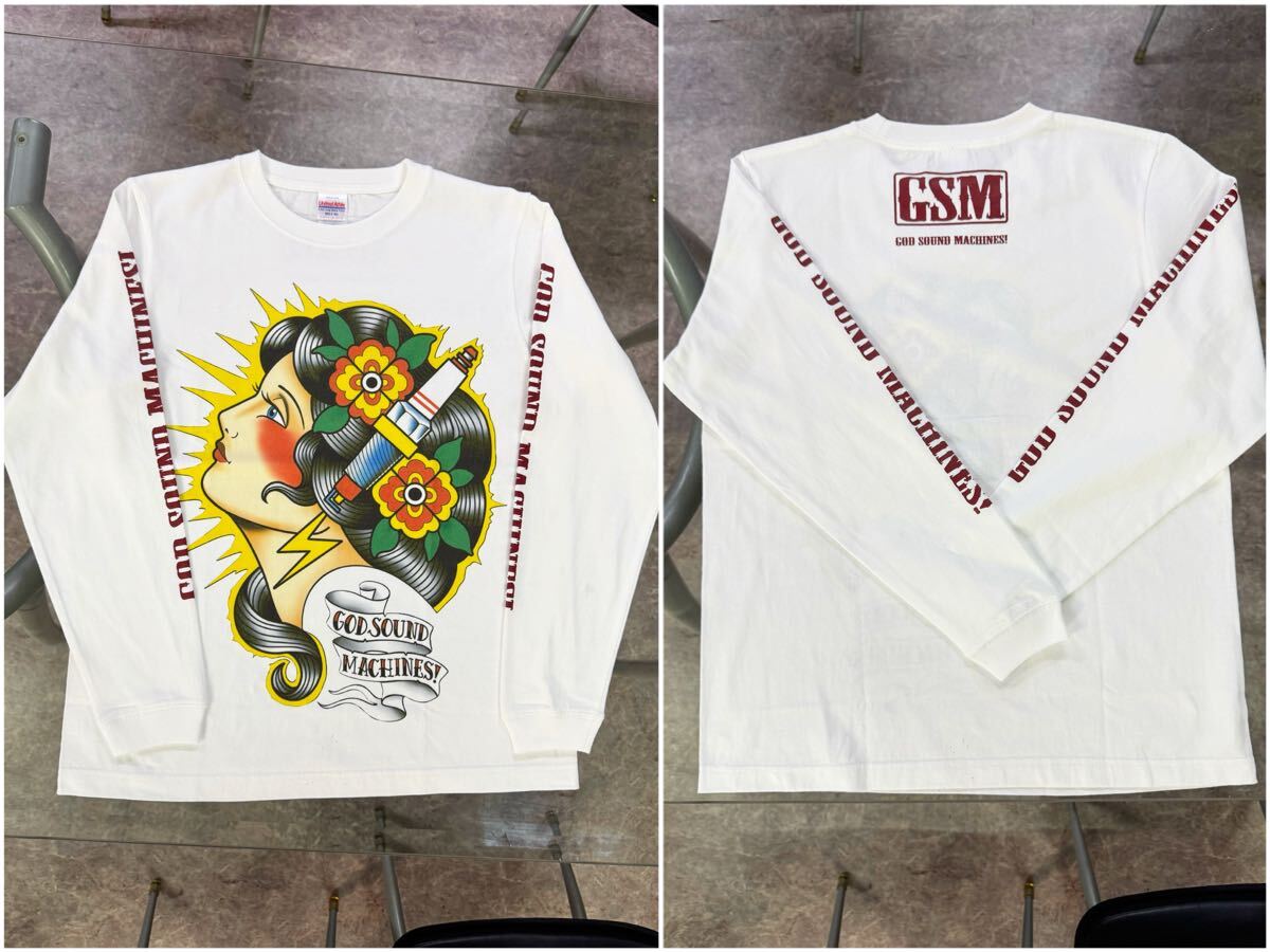 GSM TRAD LADY ロンT (ホワイト) 神鳴エンヂニアリング 暴走族 tattoo アメトラ バイカー プラグ 女神 アウトロー ギャング ビンテージ拍卖