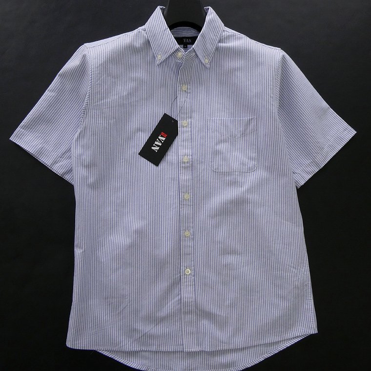 新品 ミスターヴァン 2025春夏 オックス ストライプ 半袖 シャツ LL 青【va252041_77】MR.VAN メンズ コットン 綿100% ボタンダウン XL拍卖
