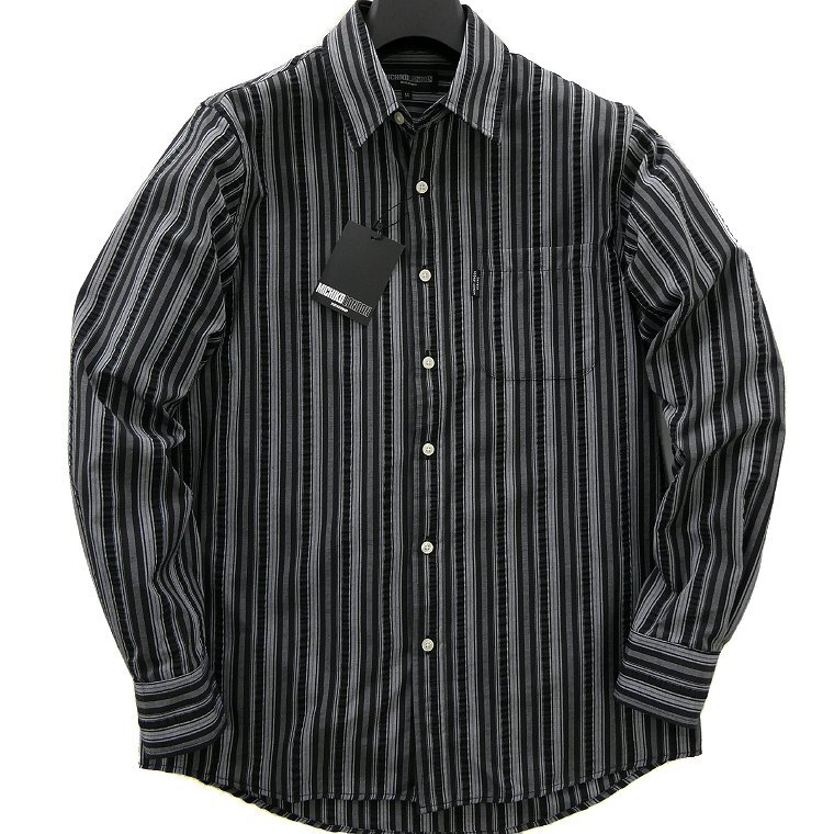 新品 ミチコロンドン 25年春夏 ストライプ シアサッカー シャツ M 【ml7p-h102_BK】 MICHIKO LONDON 長袖 ロゴ レギュラーカラー メンズ拍卖