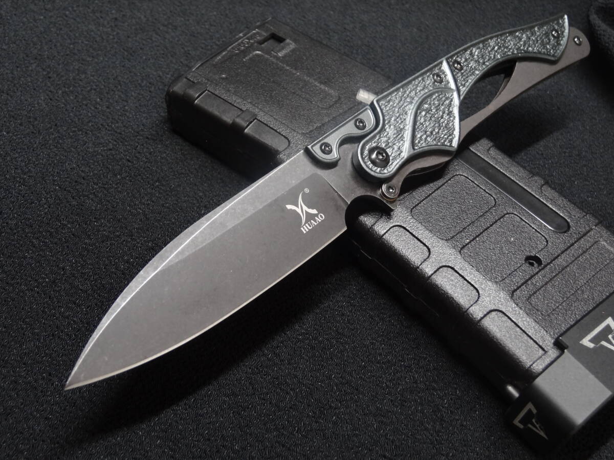 □ 動画説明あり・ピボット・フルクラム・ナイフ・魅力的な独特のブレードアクション・D2工具鋼ブレード・本革製専用シース付属・新品 □拍卖