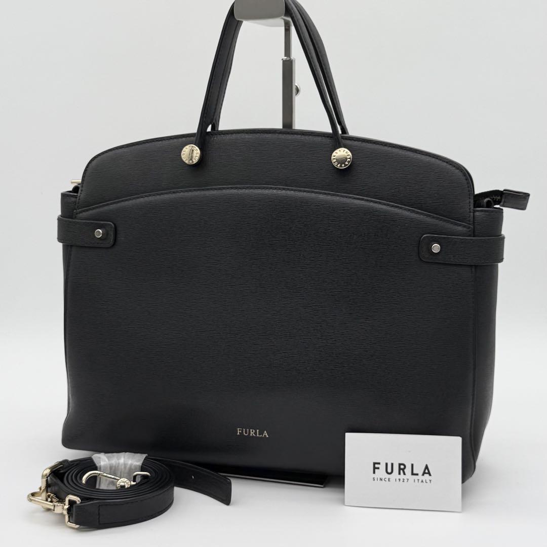 【美品】FURLA フルラ agata アガタ ハンドバッグ 2way ショルダーバッグ 斜めがけ シンプル フォーマル レディース ブラック CF310530A拍卖