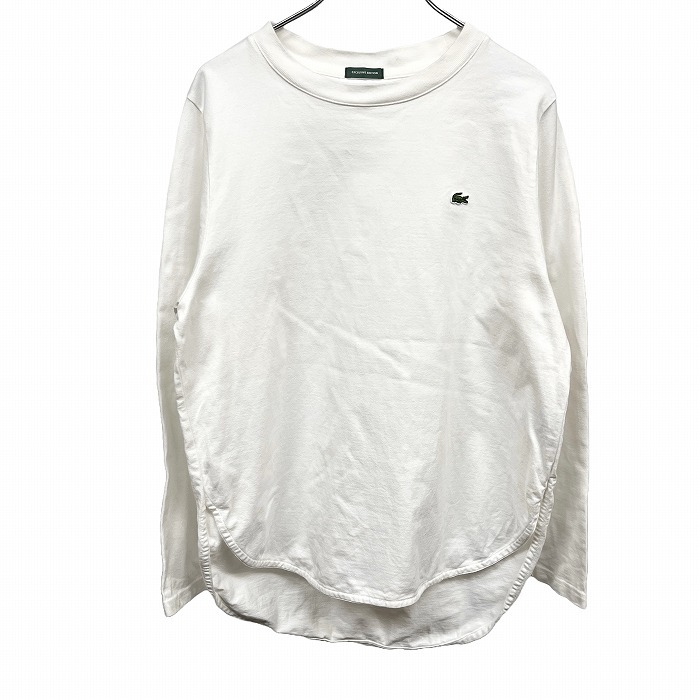 ラコステ LACOSTE Tシャツ 丸裾 ロングテール ワニのロゴ 長袖 丸首 日本製 綿100% コットン 36 オフホワイト 白系 レディース(メンズ?)拍卖