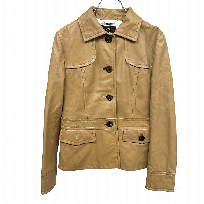 ニジュウサンク 23区 レザージャケット ボタン留め 無地 長袖 羊革 本革(裏地:キュプラ) 38(B81-85/H89-93/T158-164) ブラウン レディース拍卖