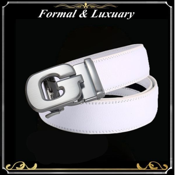 ベルト j40【白】ホワイト 穴なし 無段階調整ベルト ゴルフベルト 人気 オートロック メンズ 革 ジーンズ ビジネス カジュアル拍卖