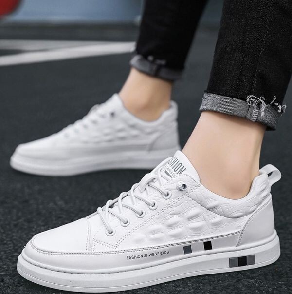 靴 【26cm】【 s33 】白 メンズ ローカット PUレザー スニーカー クロコダイル風 クロコ 型押し シューズ スポーツ 白スニーカー拍卖