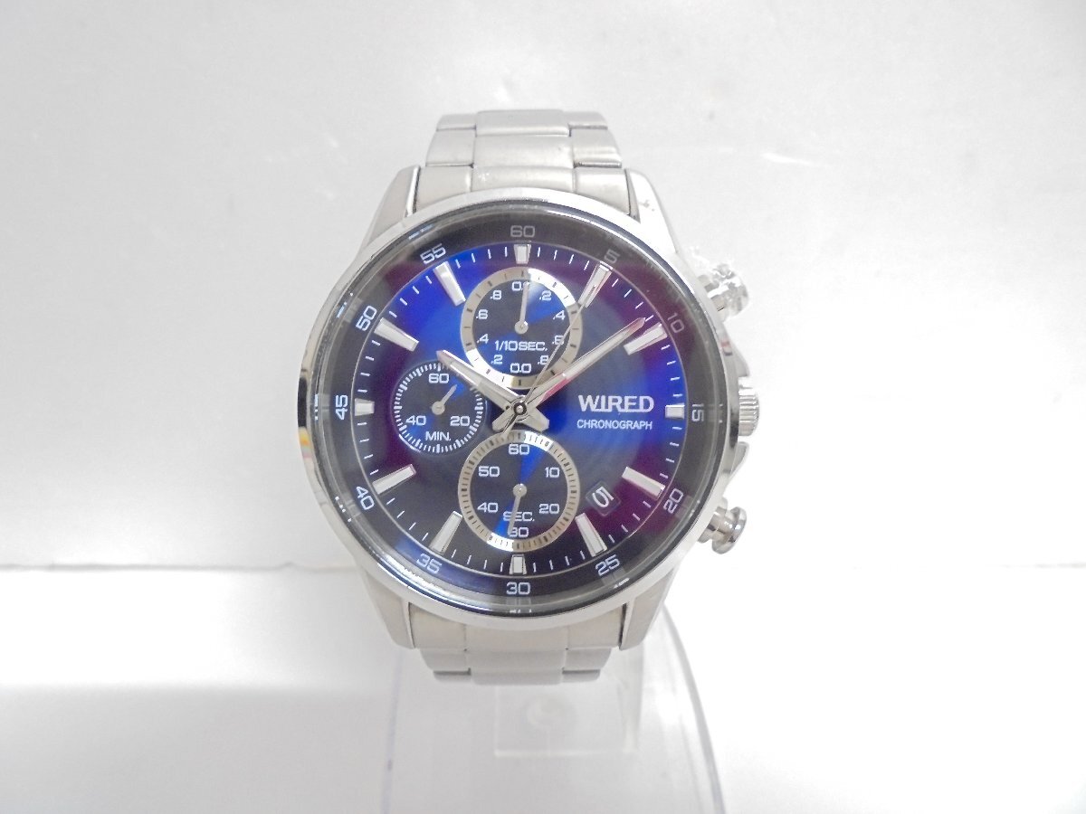 【41】1円~WIRED ワイアード クロノグラフ VD57-KND0 クオーツ メンズ腕時計 ブルー文字盤 不動品 ジャンク扱い拍卖