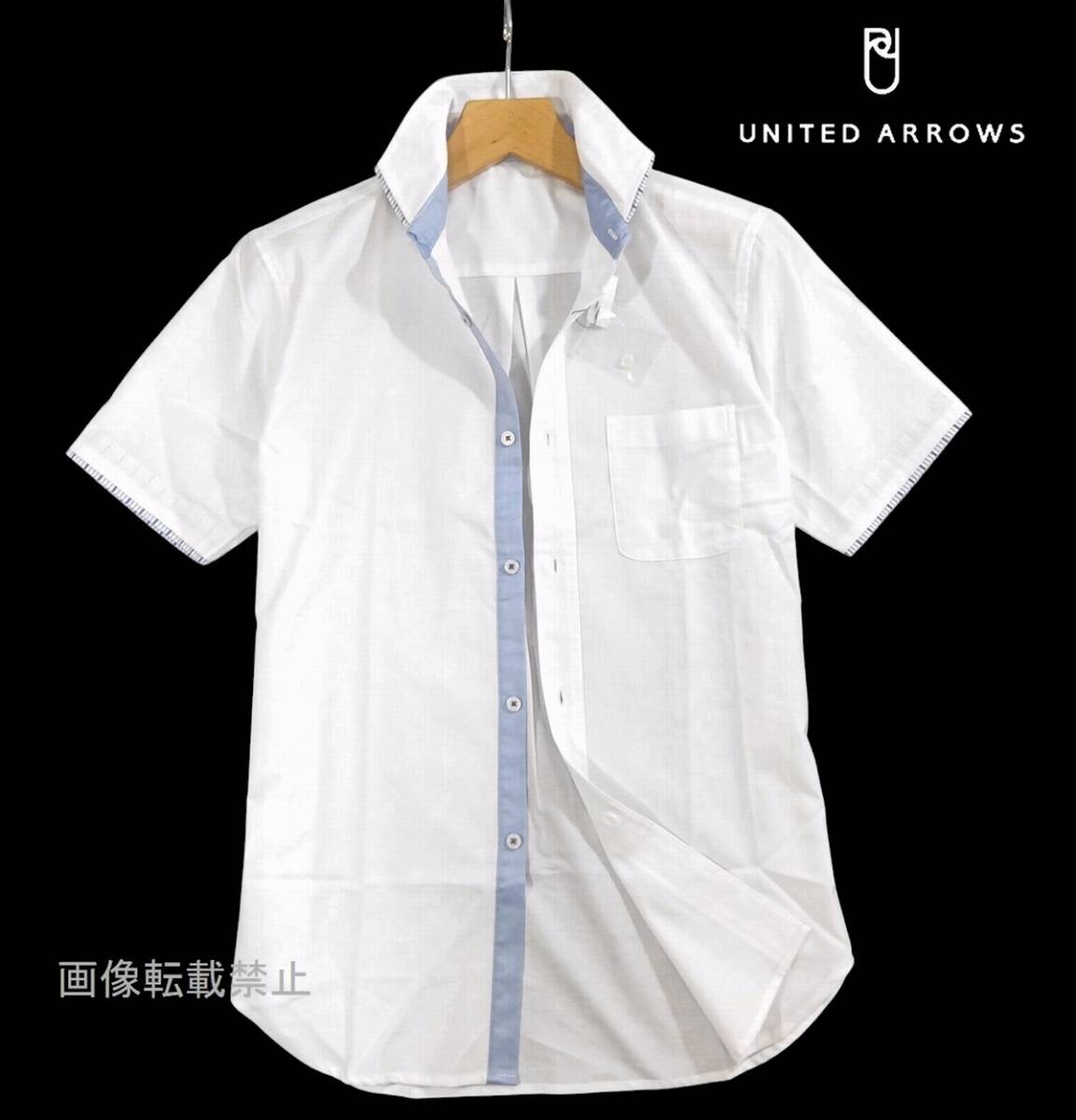 新品 春夏 ☆ ユナイテッドアローズ ダブルカラー 半袖 オックス シャツ L 白 ホワイト 2枚衿 コットン100% UNITED ARROWS 夏物拍卖