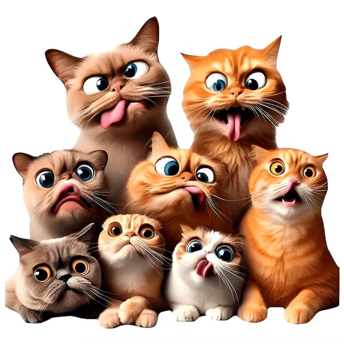 ステッカー 変顔ネコの大群 15cm たくさんの猫 防水 ビニール素材 インテリア 貼り付け シール ねこ 車用 かわいい ノートパソコン t7313拍卖