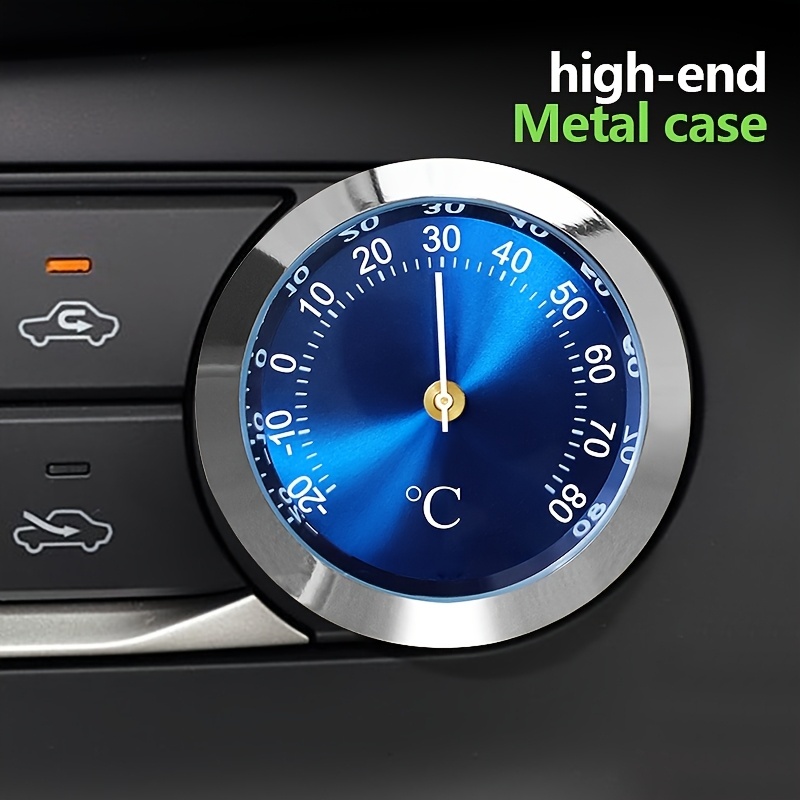 車用 温度計 アナログ 青 ブルー メタリック ミニ 金属 車載用 丸型 5cm シンプル おしゃれ ダッシュボード 貼り付け 電池不要 t6204拍卖