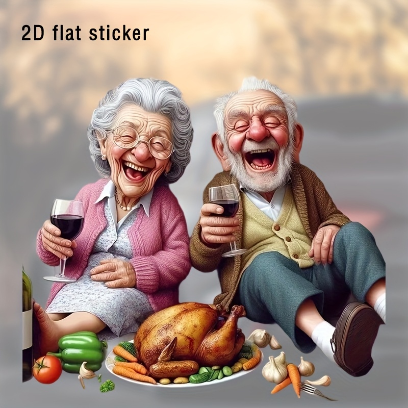 ステッカー ワインを飲む老夫婦 人間 15cm 笑顔の老人 おもしろい ノートパソコン 防水 シール ビニール 貼り付け 車用 かわいい t7548拍卖