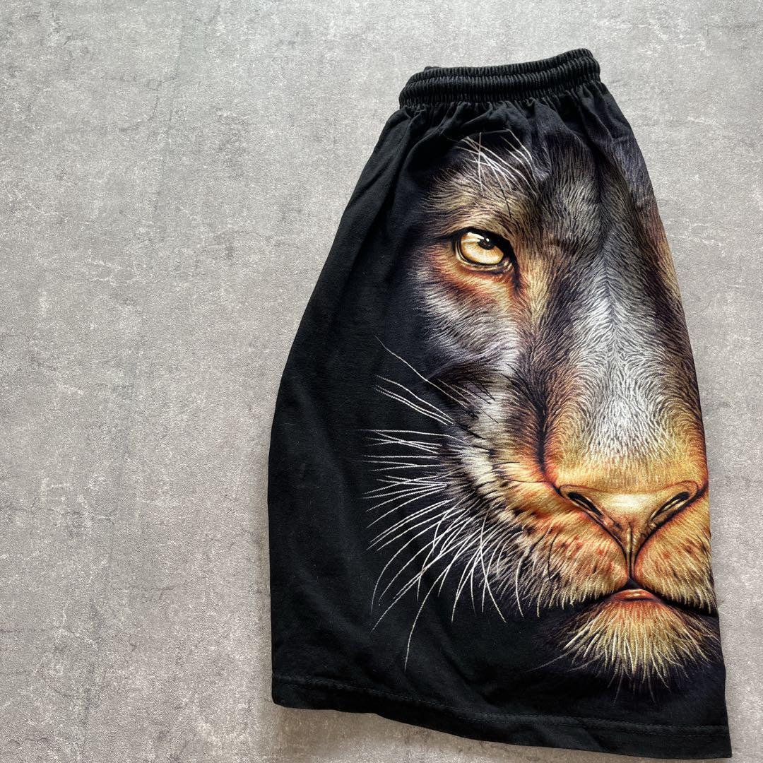 アニマル画ライオン ショートパンツ ハーフパンツ メンズLサイズ 黒拍卖