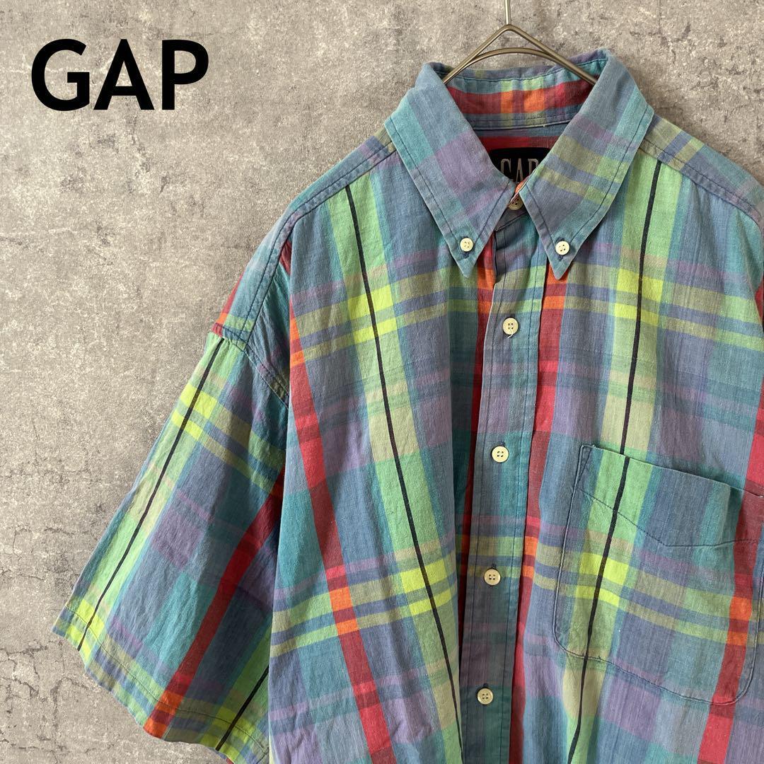 OLD GAP オールドギャップ チェック柄 半袖シャツ マルチカラーSサイズ拍卖