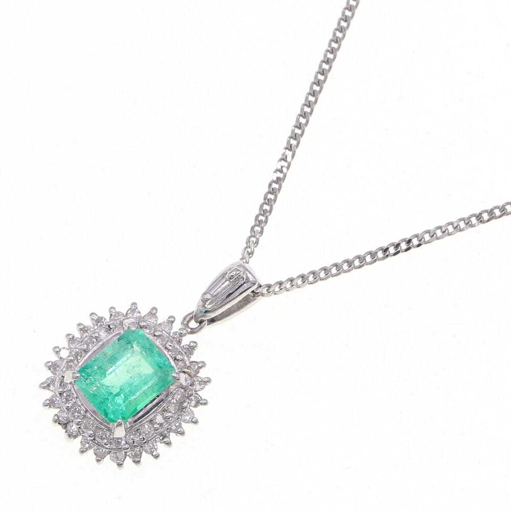エメラルド ダイヤモンド ネックレス E0.62ct D0.29ct Pt850 Pt900 中古 ペンダント アクセサリー拍卖