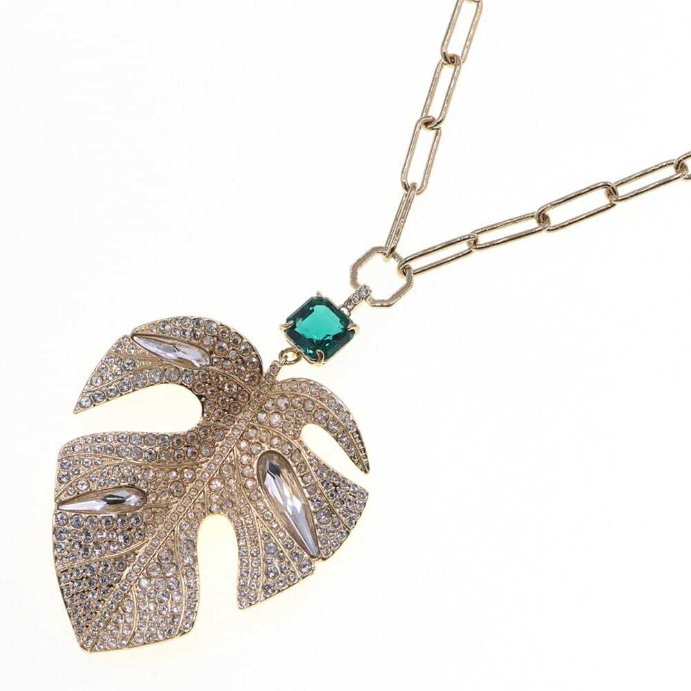 スワロフスキー ネックレス トロピカル リーフ 5524187 ゴールド グリーン メタル クリスタル 中古 ペンダント 葉拍卖