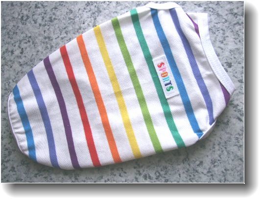 犬服X09-SS■SSサイズ■チワワS等小型犬用虹色ボーダー柄天竺胸側メッシュTシャツ*ハンドメイド拍卖