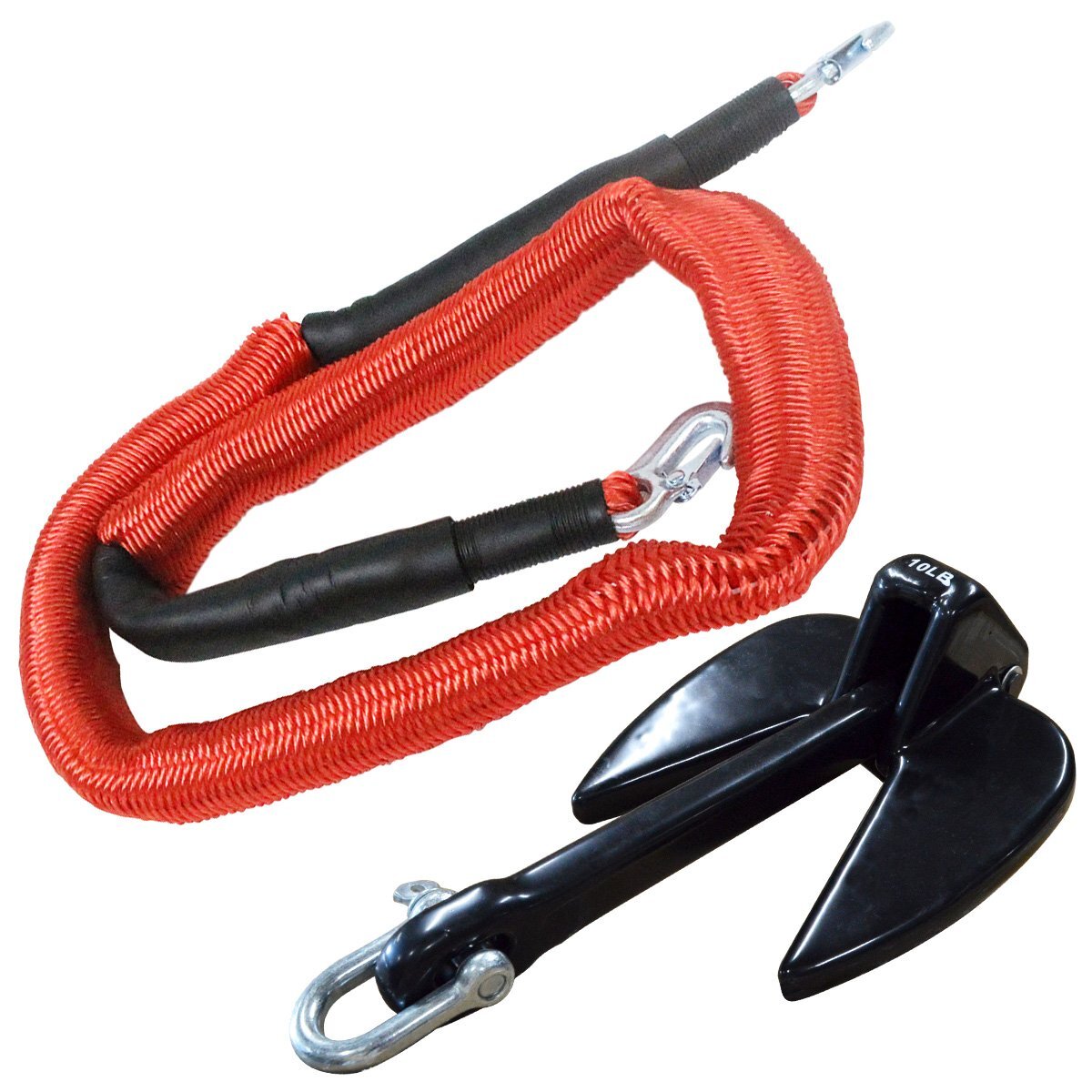 『伸縮ロープ/アンカーセット』爪型 アンカー 10LBS 4.5kg 黒 ブラック 6M フロート のびのび アンカー ロープ 赤拍卖
