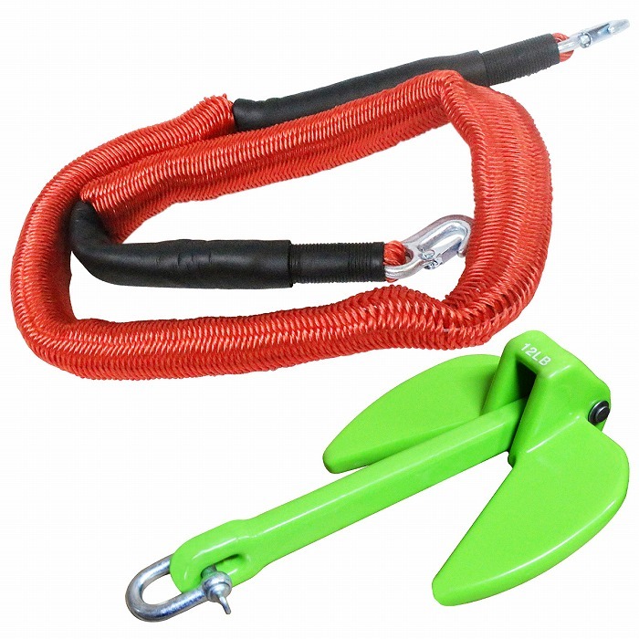 『伸縮ロープ/アンカーセット』爪型 アンカー 10LBS 4.5kg 緑 グリーン 6M フロート のびのび アンカー ロープ 赤拍卖