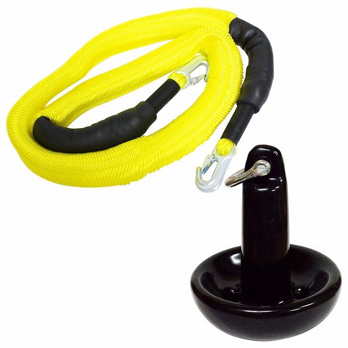 『伸縮ロープ/アンカーセット』マッシュルームアンカー 8LBS 3.5kg 黒 ブラック 6M フロート のびのび アンカー ロープ 黄色拍卖