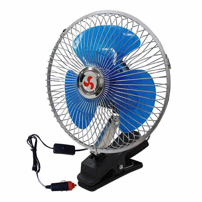 レトロ 24V 9インチ 扇風機 クリップ式 首振り 角度調整 シガーソケット 大型 小型 トラック ダンプ 旧車 車 汎用 ブルー 青拍卖