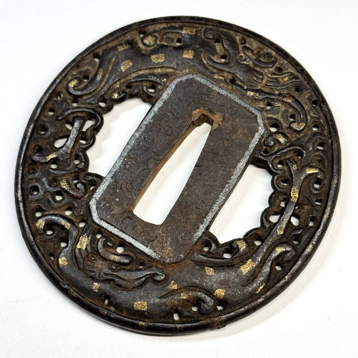 南蛮鍔 双龍図 金銀布目象嵌 象嵌の保存状態良好 (検) 刀装具 小道具 鍔 鐔 南蛮 江戸期拍卖