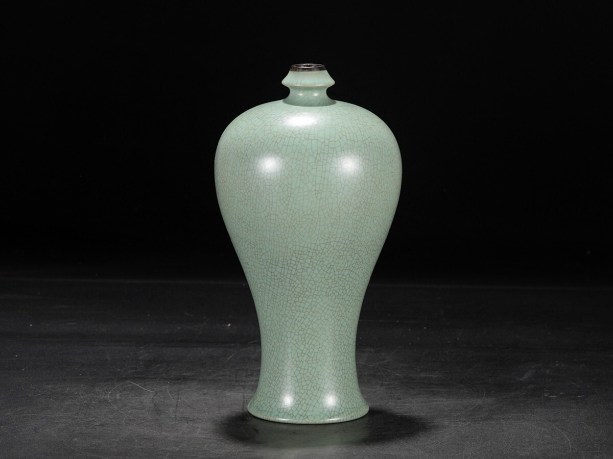 「宋 汝窯 陶磁器 天青釉 銀口宮廷御用 大梅瓶」染付 置物 擺件 古賞物 中国古美術 旧蔵出拍卖