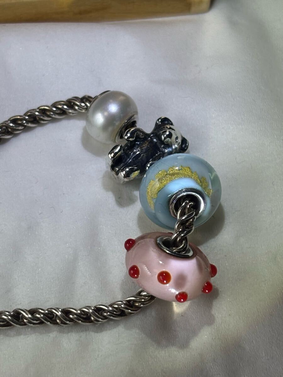 トロールビーズ trollbeads ブレスレット シルバー925 silver テディベア ペールブルーゴールド ホワイトパール ポルカドット セット拍卖