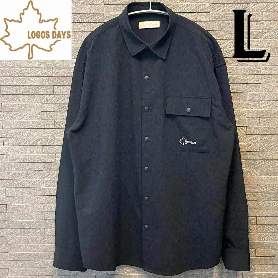 LOGOS DAYS ロゴス デイズ メンズ 長袖シャツ トップス 薄手 黒・ブラック Lサイズ アウトドア 上着・羽織り レギュラーカラー 拍卖