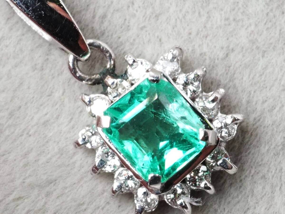 【2491J】Pt900 天然エメラルド 天然ダイヤモンド 0.34ct/0.10ct/1.2g ペンダントトップ拍卖