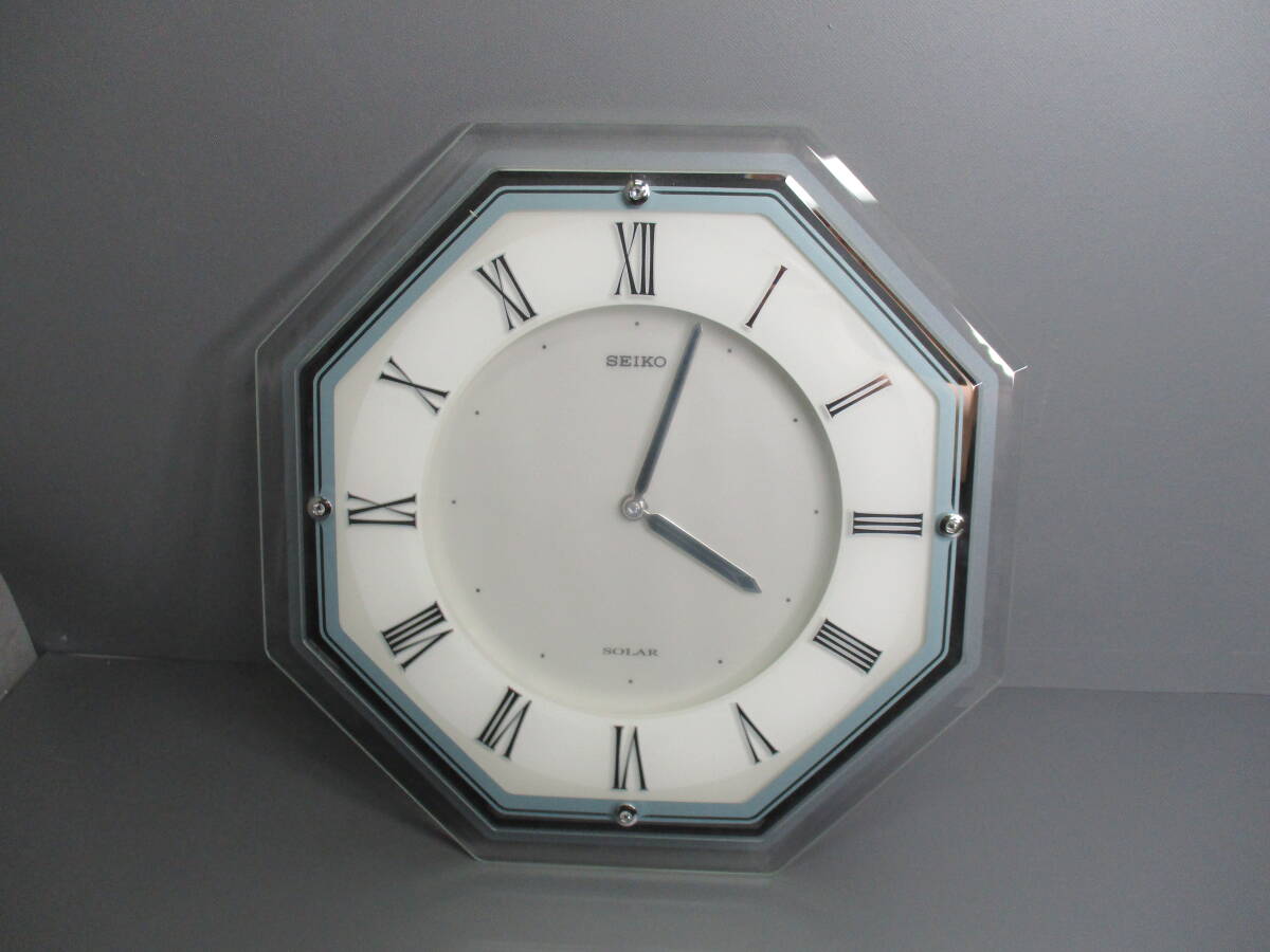 USED★SEIKO★セイコー SOLAR ソーラー薄型クロック 電波掛け時計 スワロフスキー入り 動作確認済拍卖