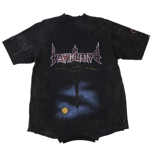 バレンシアガ デストロイ加工プリントオーバーサイズTシャツ 黒L拍卖