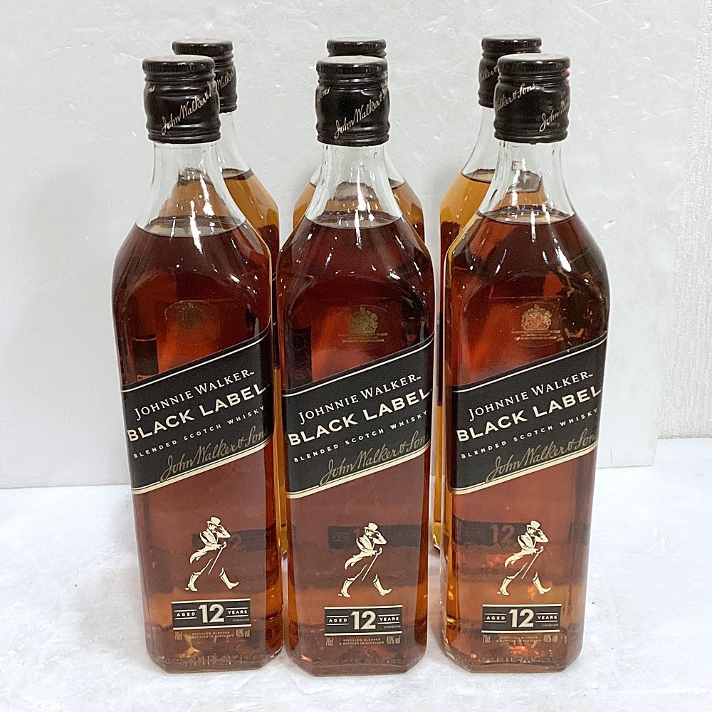 HO1 未開栓 ジョニーウォーカー12年 ブラックラベル 黒 スコッチウイスキー 700ml×6本 ①拍卖