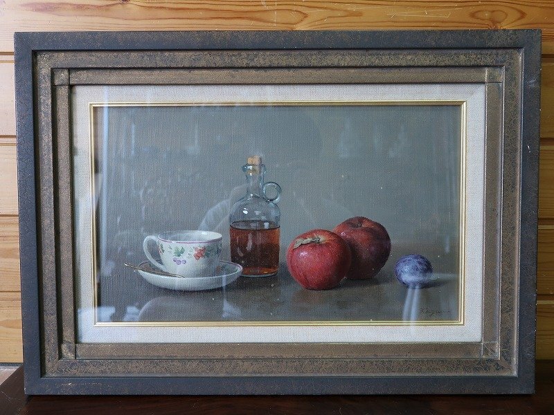 【青宝】072257山口和男「ティーレシピ」油彩M8 額装模写 リアリズム人気画家(3965419-1/292)拍卖