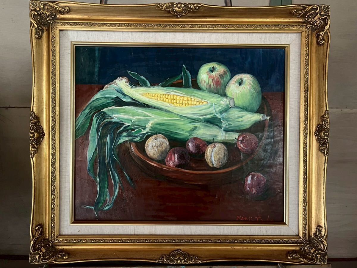 真作 矢田健爾 『 静物画 』 f8号 油絵 年鑑423万平和美術家会議会員フランス画壇活躍 サロンナショナル会員の巨匠名画 油彩 拍卖