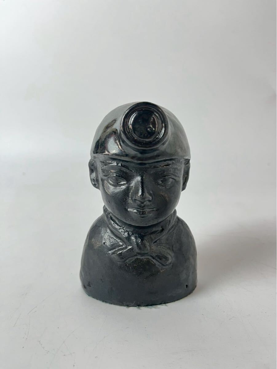 当時物 珍品!石炭人形 炭鉱夫 彫刻 オブジェ 彫刻 置物 胸像 民芸工芸 炭鉱 昭和レトロ拍卖