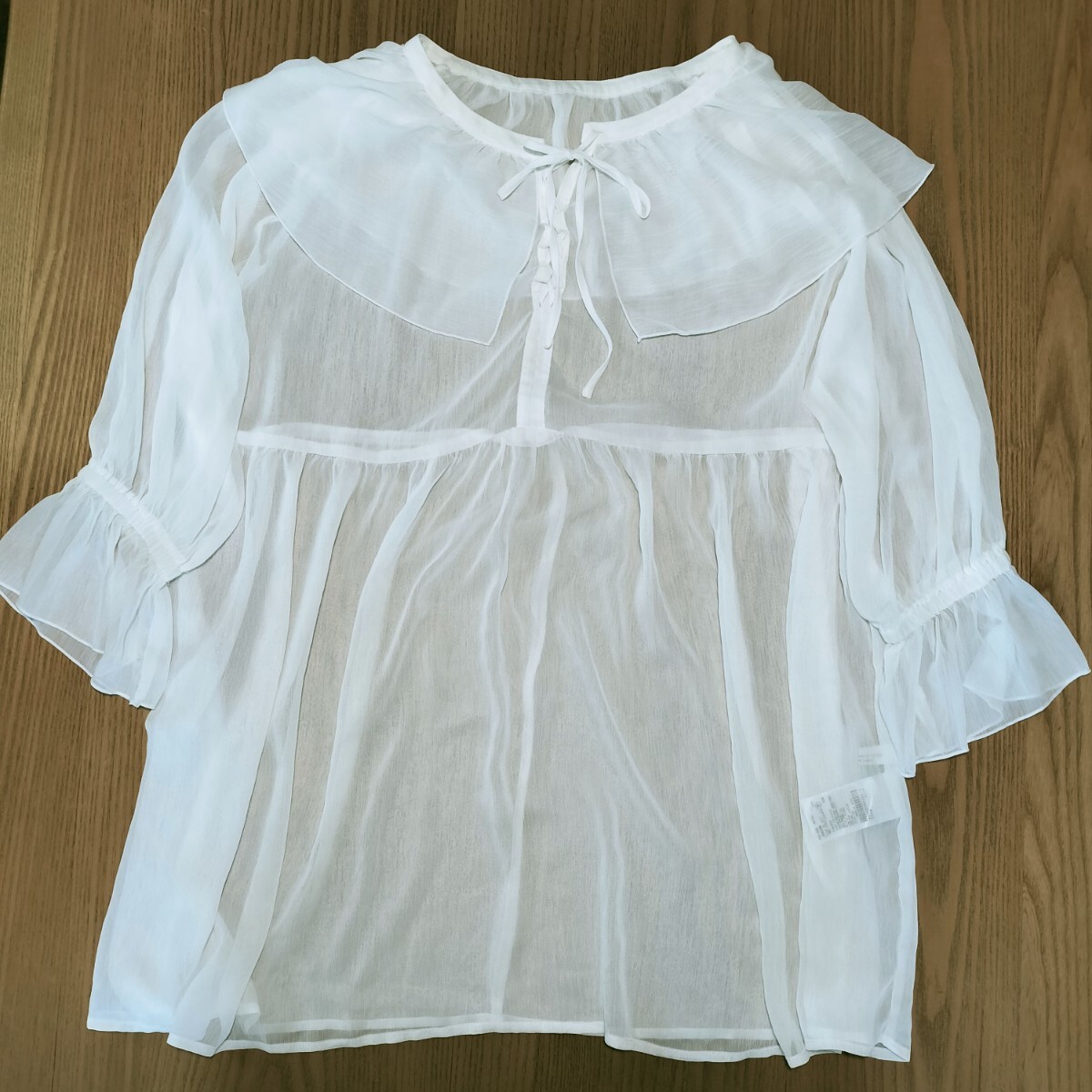 earth 白 長袖シースルーブラウス ひらひらかわいい拍卖