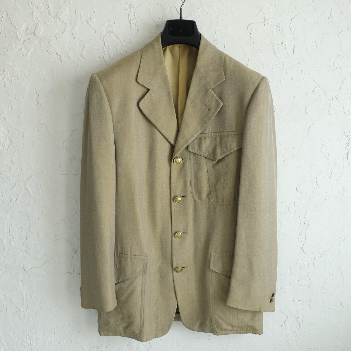 GIANNI VERSACE 希少玉虫色 サファリジャケット シルク生地 裏地メデューサ総柄ジャンニヴェルサーチ カーキベージュ Mサイズ拍卖