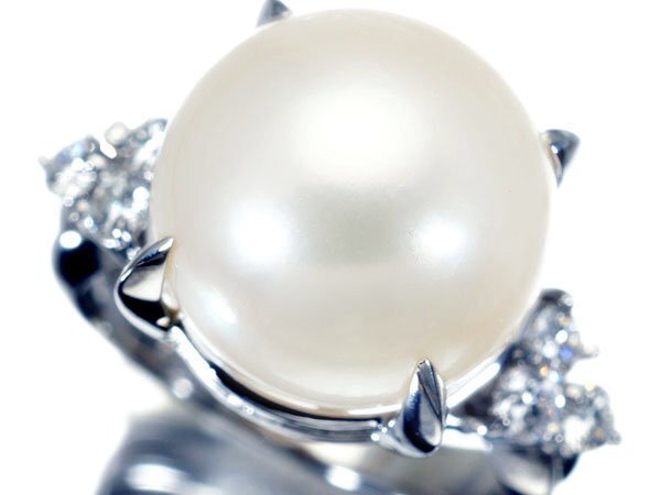 【ジュエリー極】希少!上質南洋クリームカラー白蝶真珠13.4mm珠&天然ダイヤモンド0.41ct 高級Pt900リング h7002krlm【送料無料】拍卖
