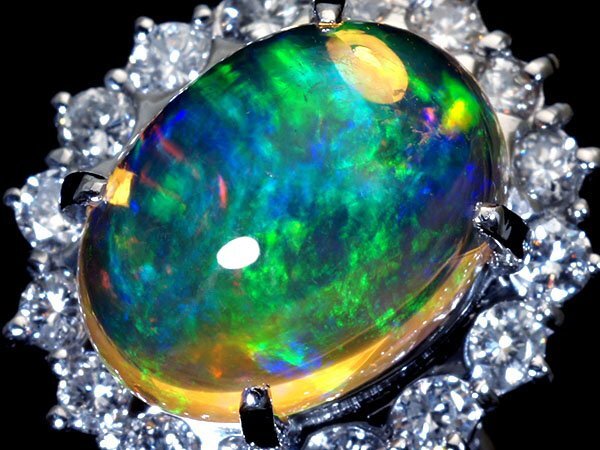 1円~【ジュエリー極】神秘的遊色湧く!大粒極上天然メキシコオパール4.38ct&良質ダイヤ0.65ct 高級Pt900リング h7608ug【送料無料】拍卖